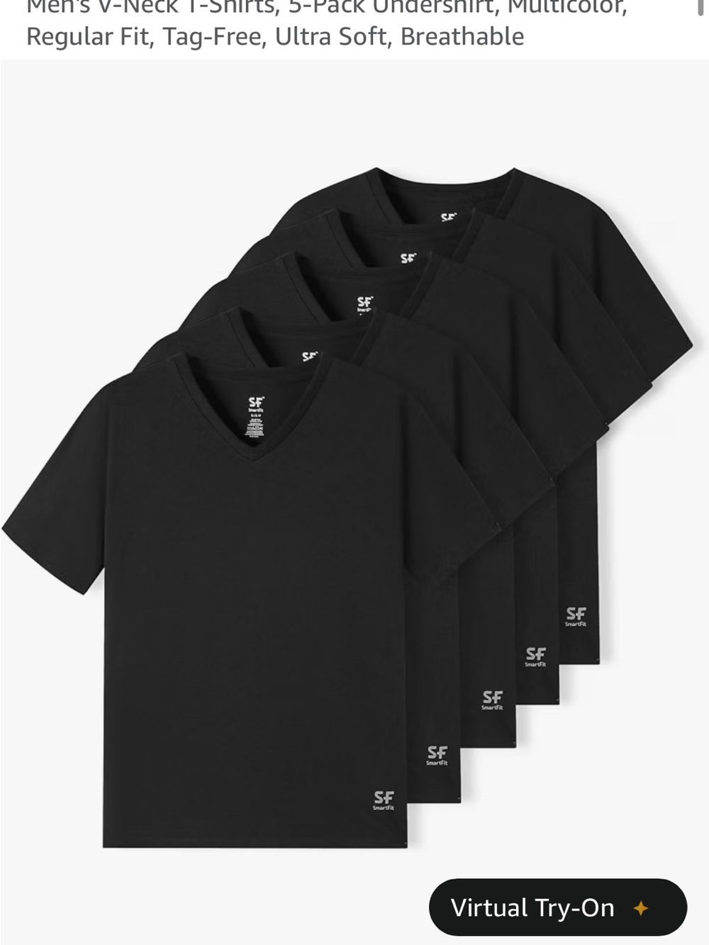 SF Men's Black V-Neck Short Sleeve Tee - 5-Pack